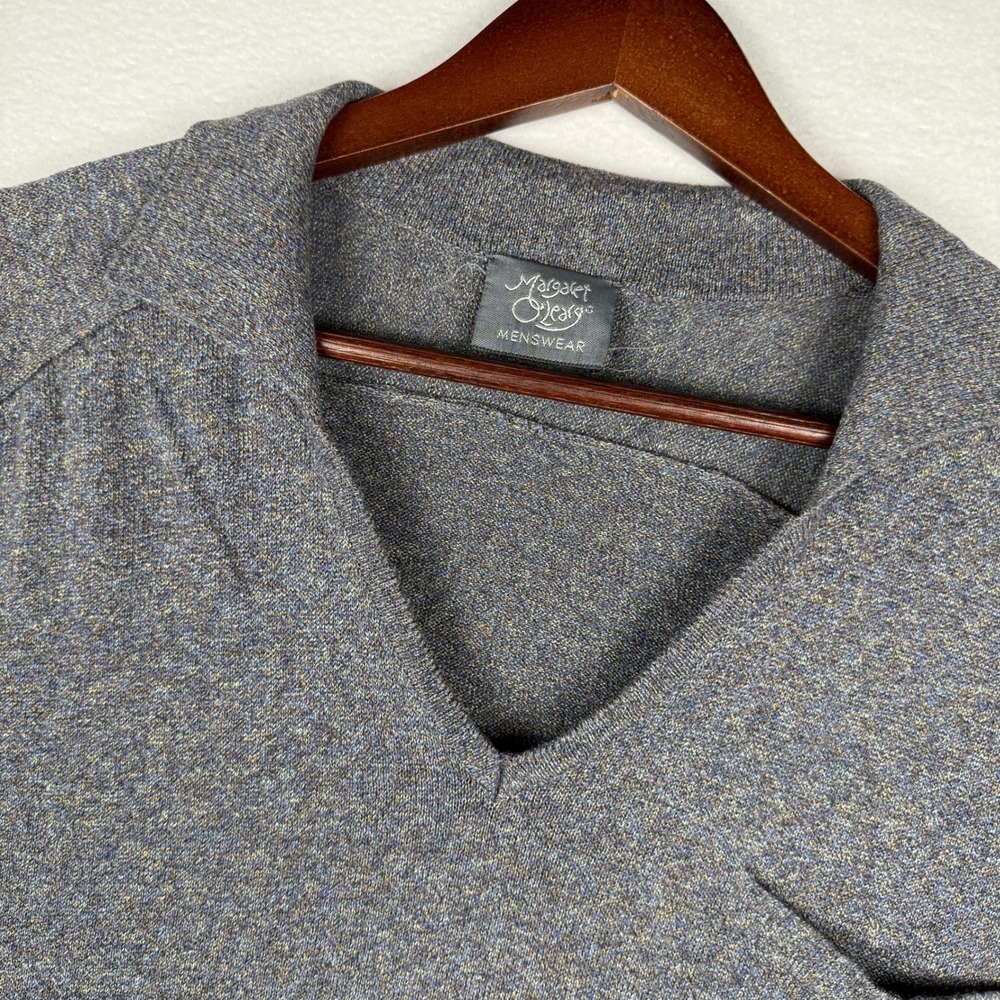 Margaret O'Leary Menswear Blue Marled Knit V-Neck Polo Sweater Short Sleeve L